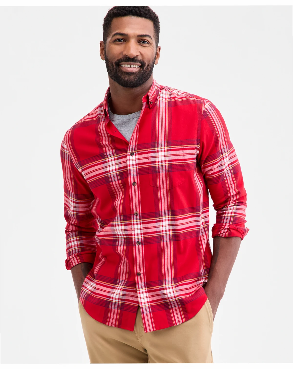 Men's Plaid Brushed Cotton Button-Down Shirt, Macy's Exclusive