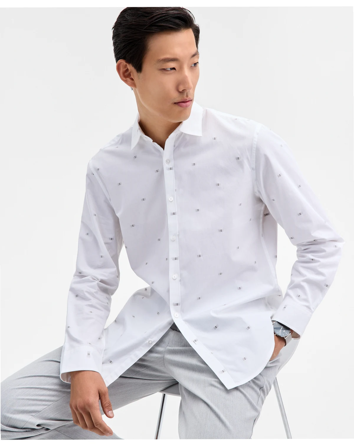 Men's Long Sleeve Dobby Geo Print Button-Front Shirt, Macy's Exclusive