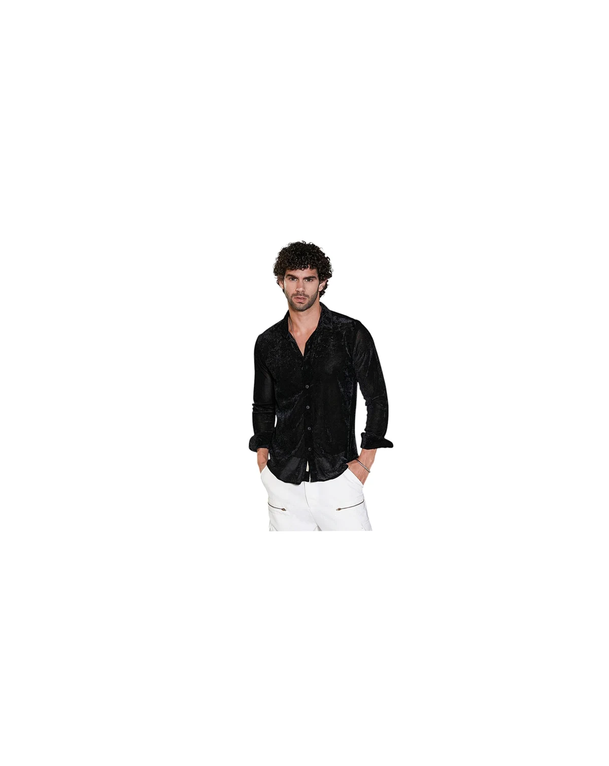 Men's Onyx Black Solid Velvet Shirt
