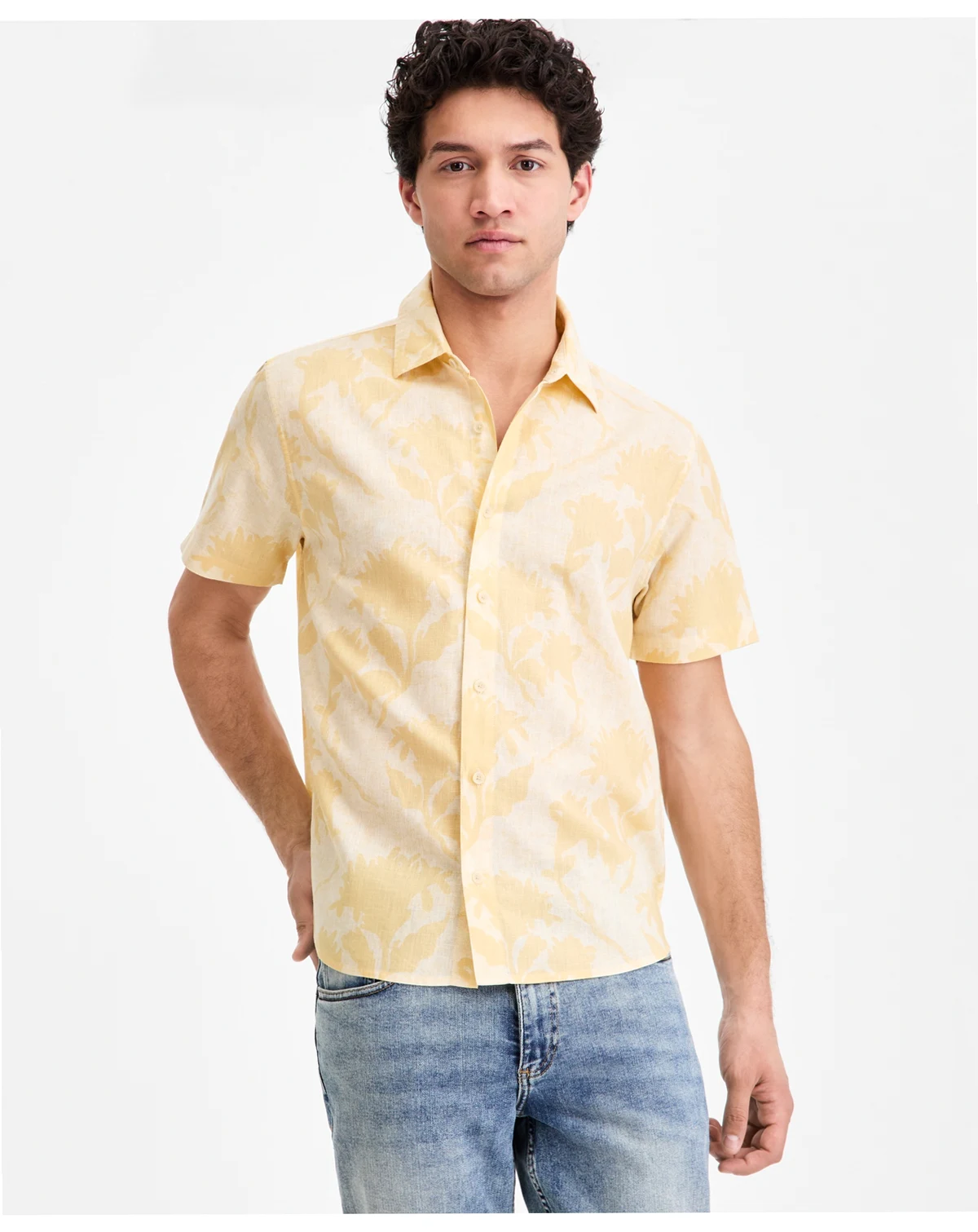 Men's Marina Floral Print Linen Blend Short-Sleeve Shirt, Macy's Exclusive