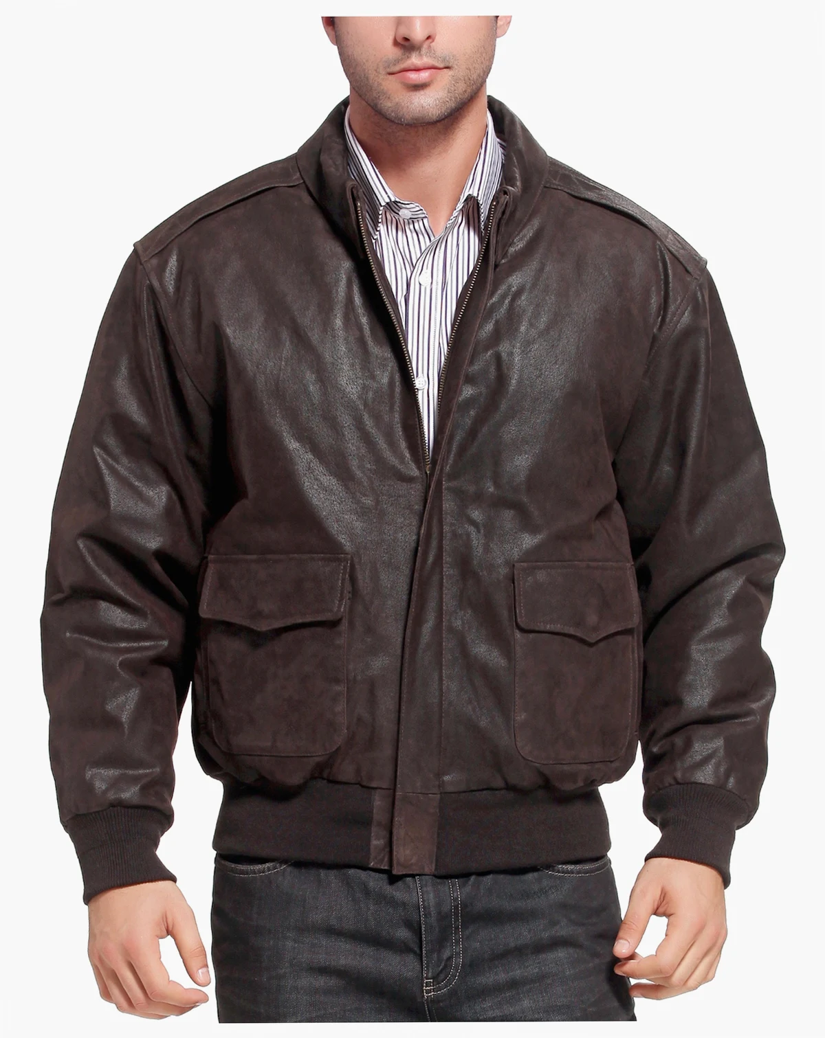 Men A-2 Distressed Leather Flight Bomber Jacket