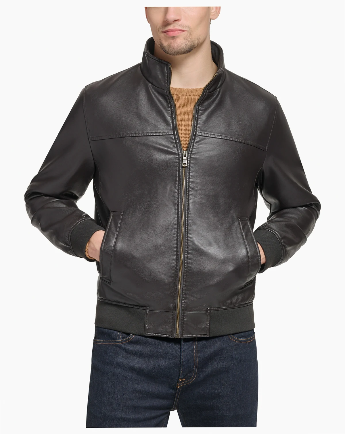 Men's Faux Leather Stand Collar Bomber