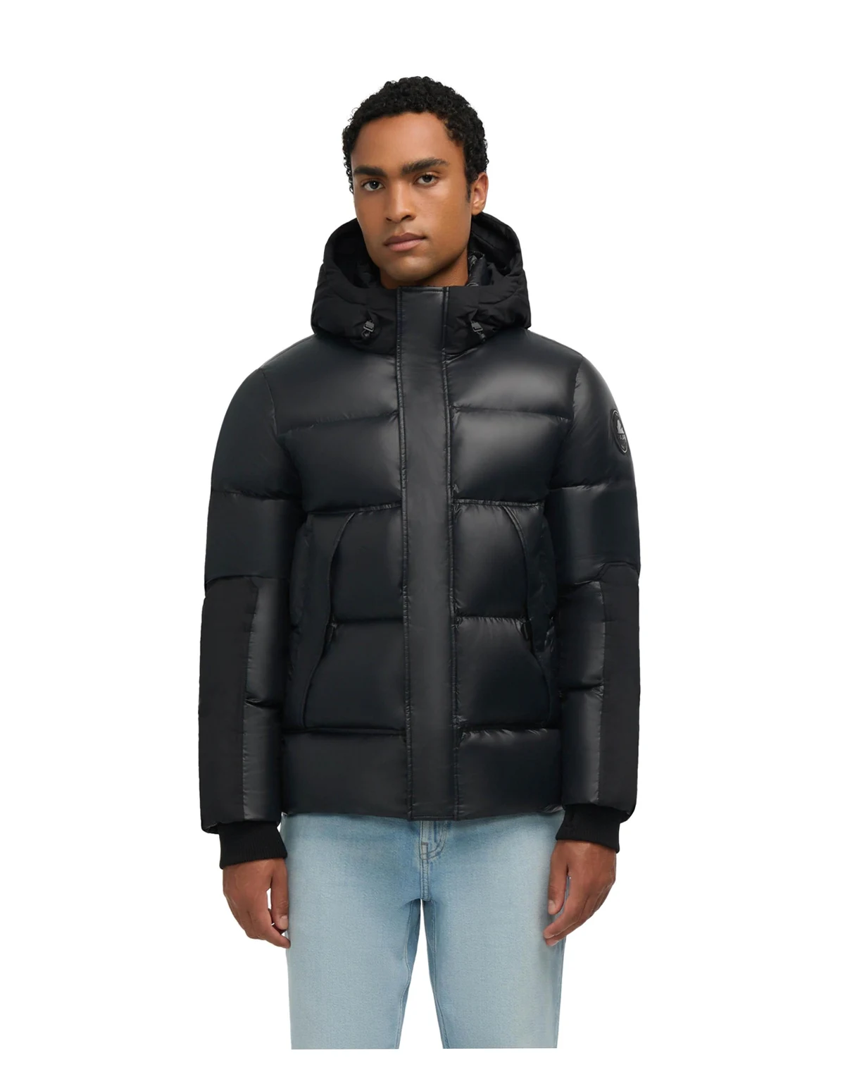 Men's Nuray Mixed Media Color Block Puffer with Fixed Hood