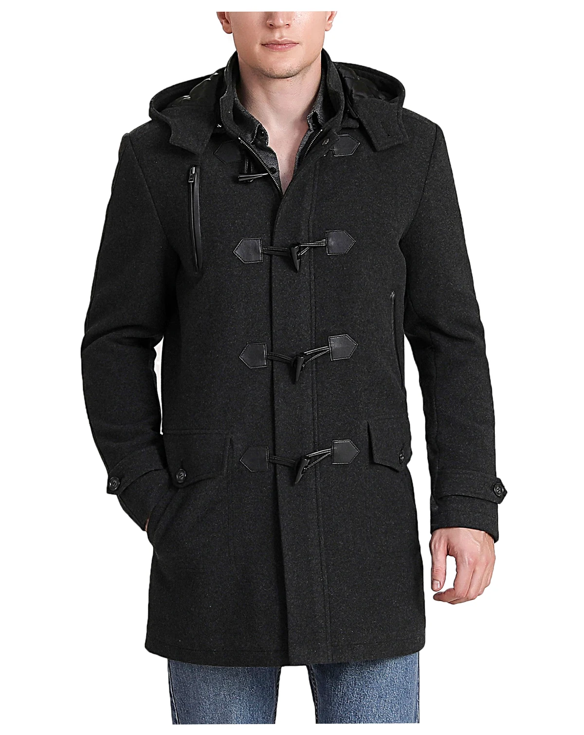 Men Tyson Wool Blend Leather Trimmed Toggle Coat