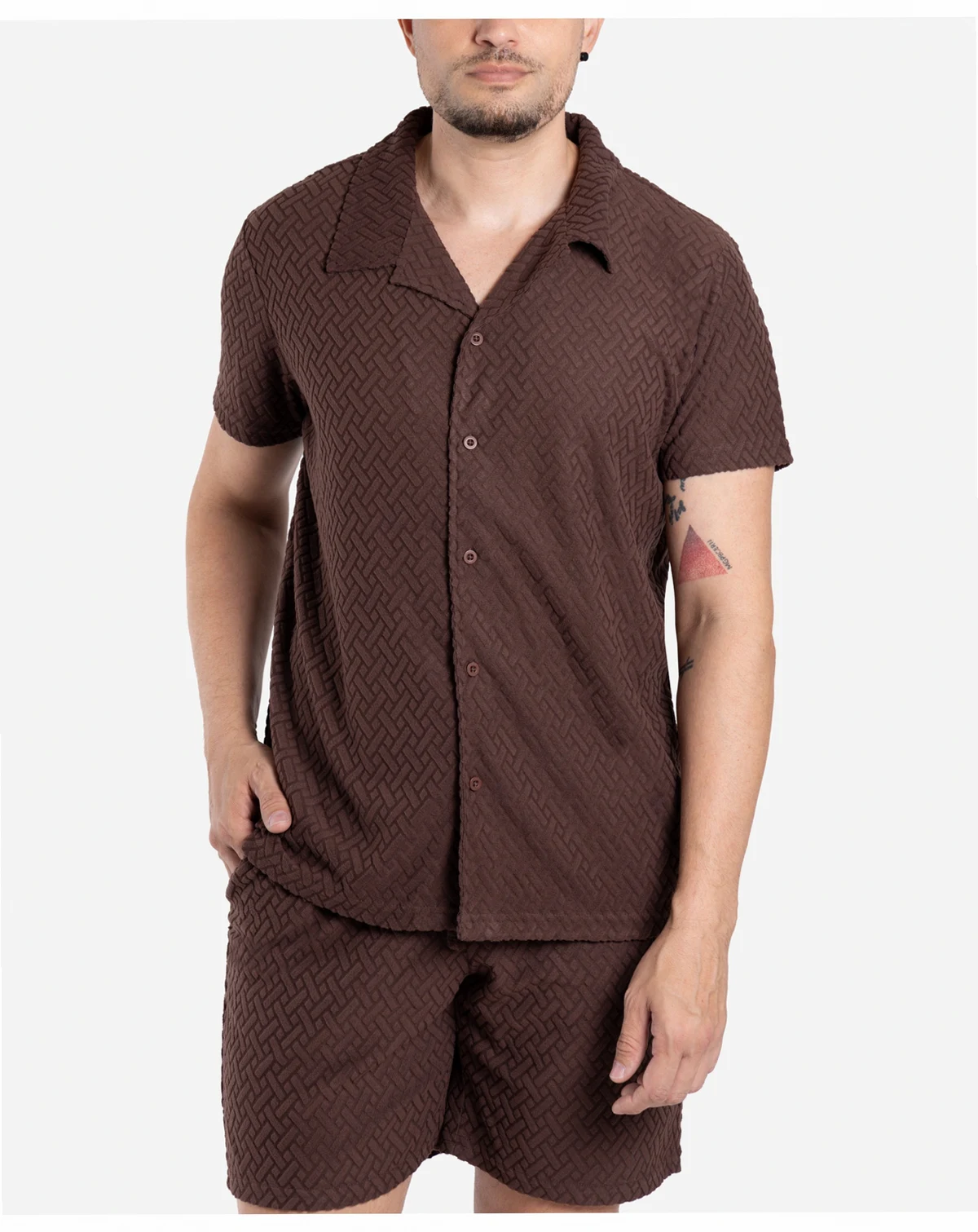 Men's Casual Textured Camp Collar Short Sleeve Button-Up Shirt