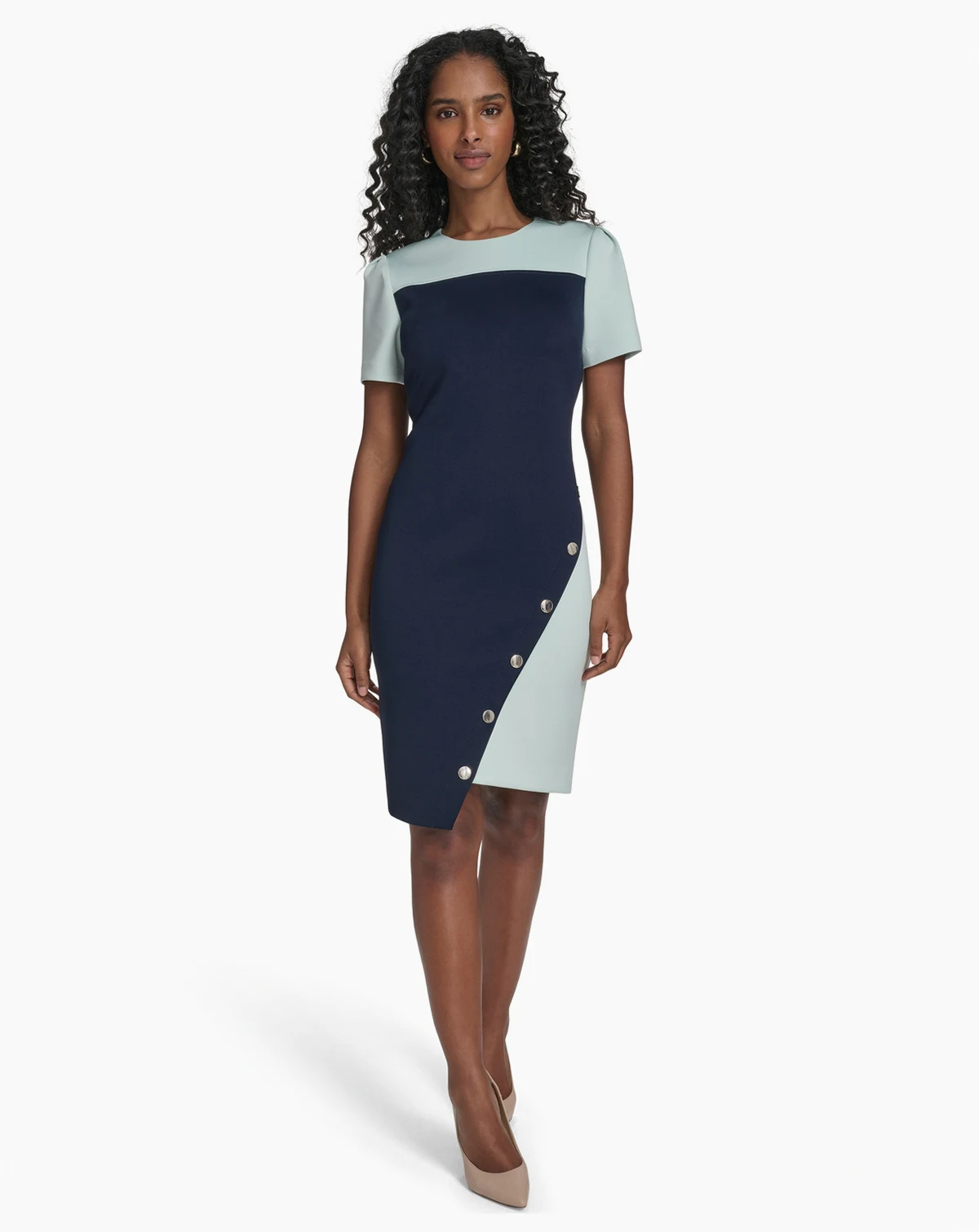 Women's Colorblocked Asymmetrical-Hem Sheath Dress
