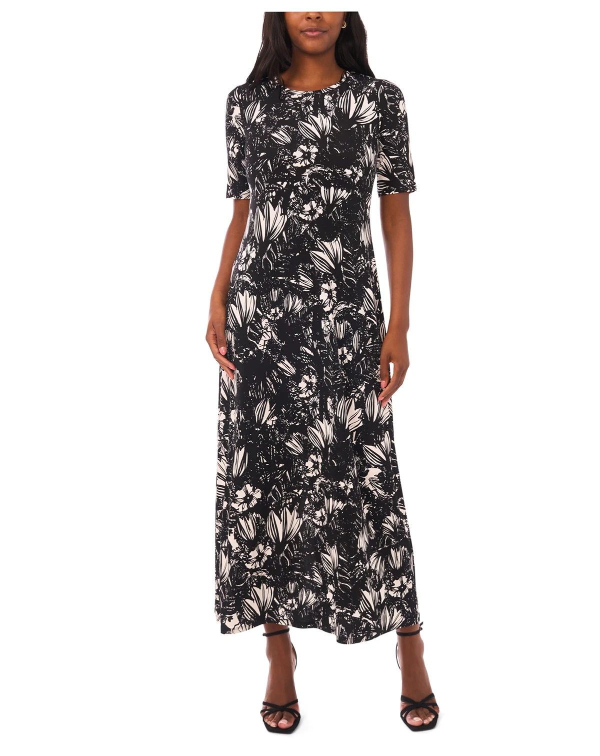 Women's Printed Elbow-Sleeve Maxi Dress