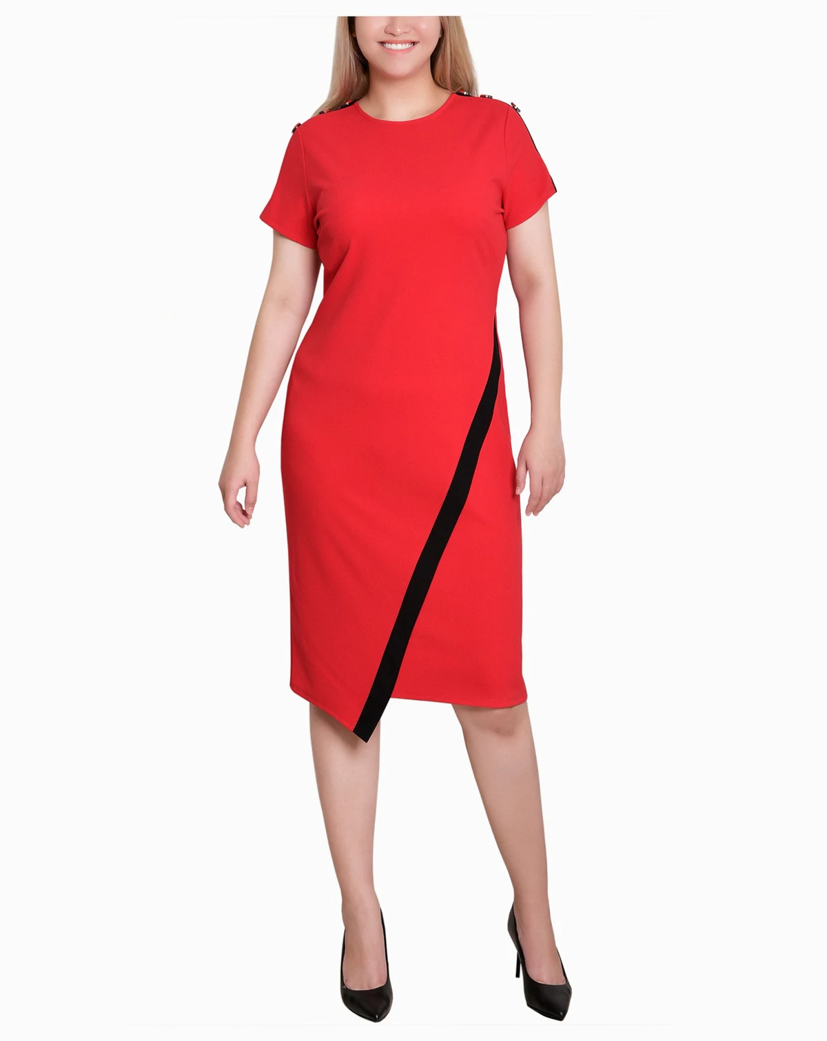 Petite Short Sleeve Asymmetrical Hem Dress