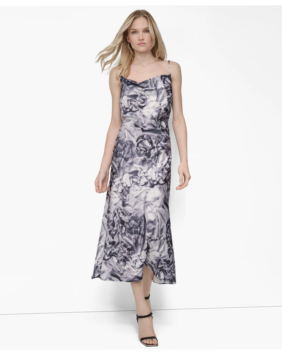 Women's Sleeveless Cowl Neck Midi Slip Dress