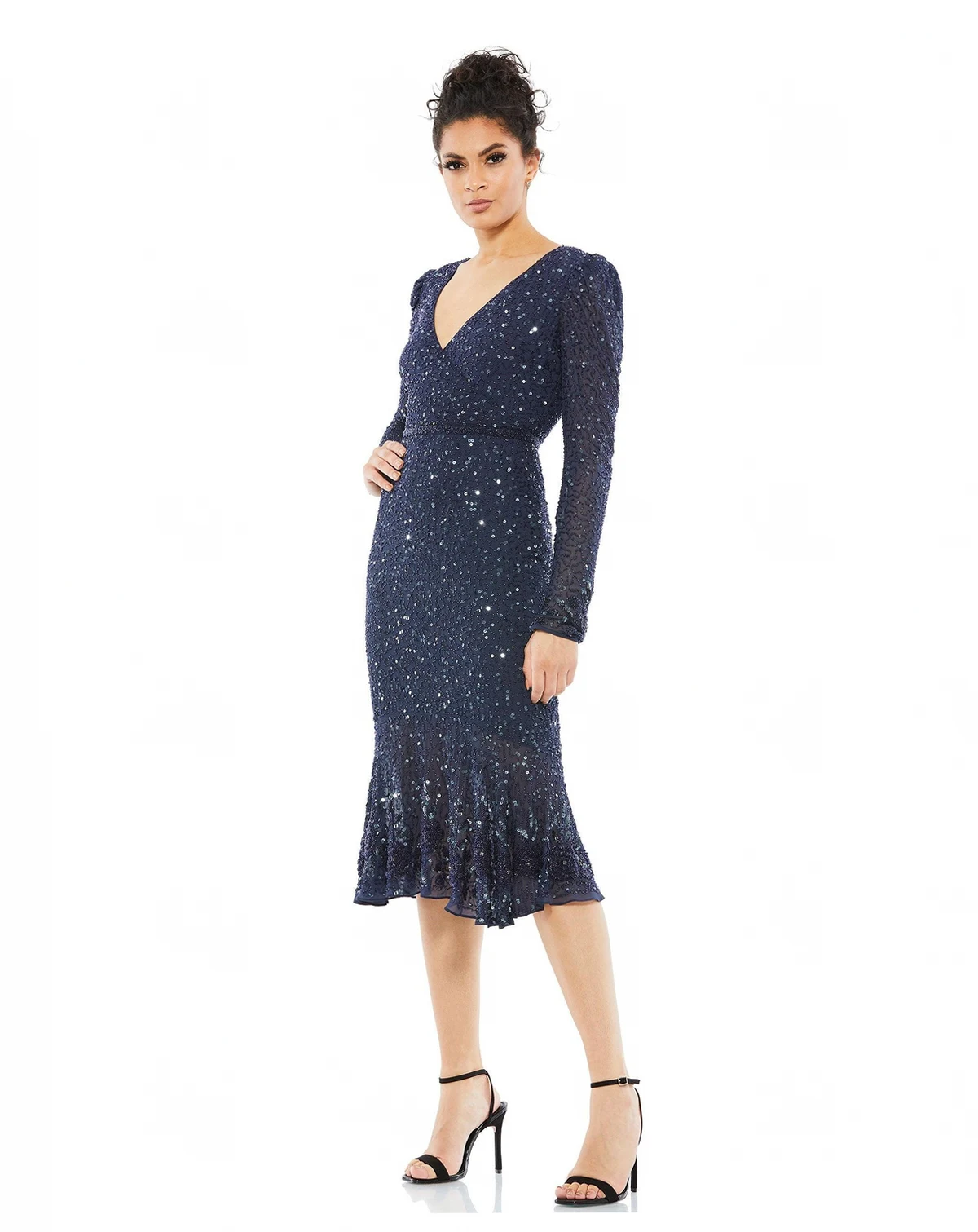 Women's Sequin Gown with Embellished Hemline