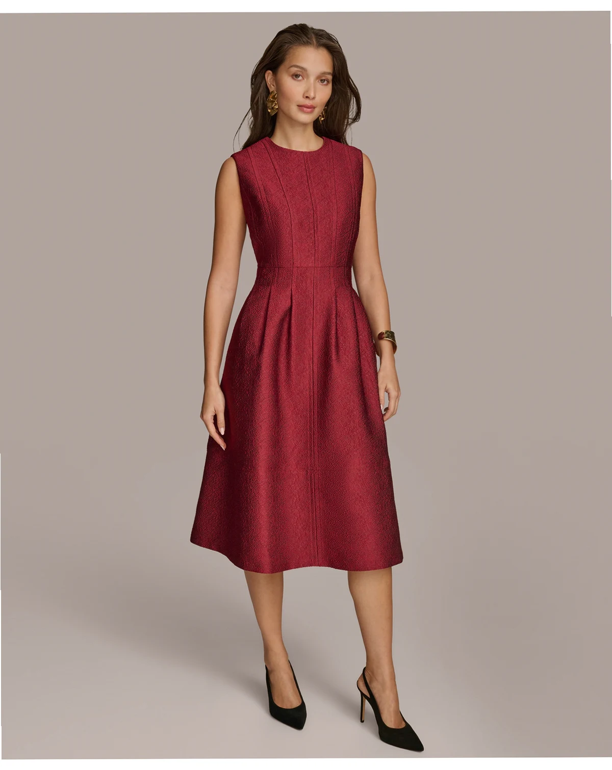 Women's Jacquard Solid Fit and Flare Dress