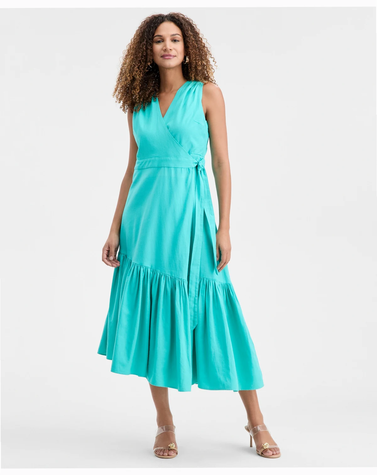 Women's Surplice Asymmetrical Tiered Sleeveless Wrap Dress, Macy's Exclusive