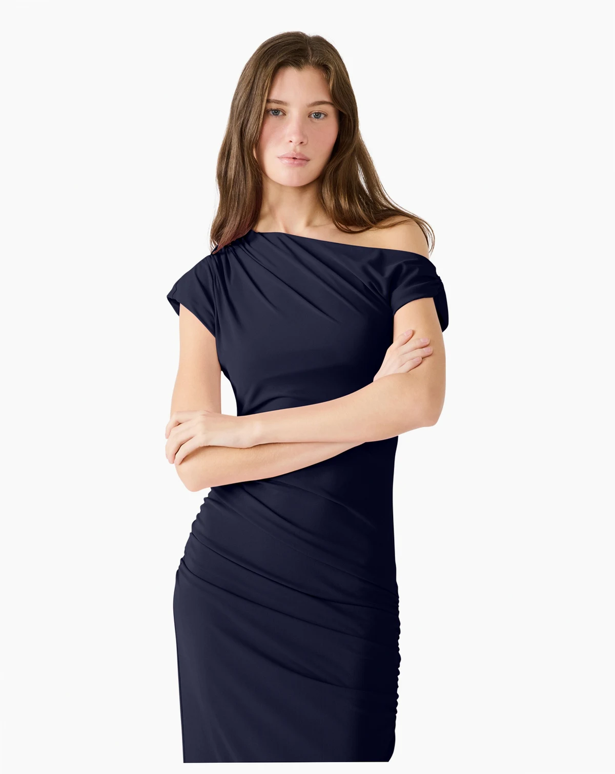Women's Gracelyn Asymmetrical Shoulder Bodycon Midi Dress