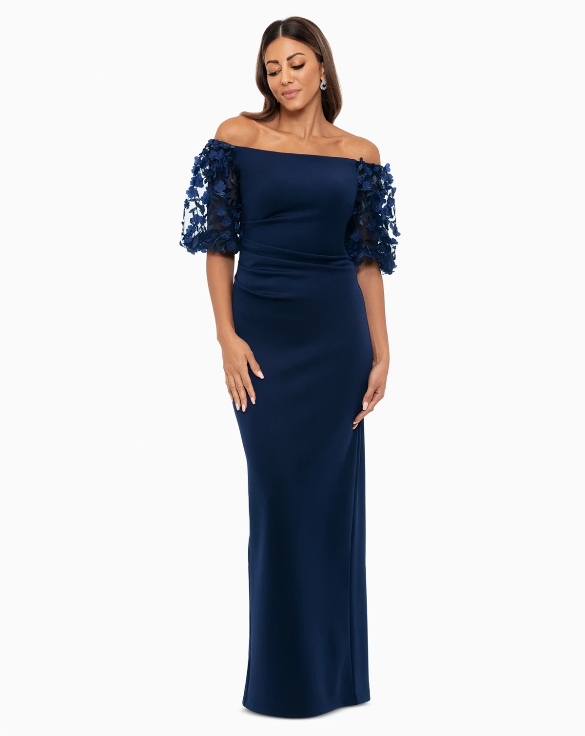 Petite Lace Off-The-Shoulder Sleeve Gown