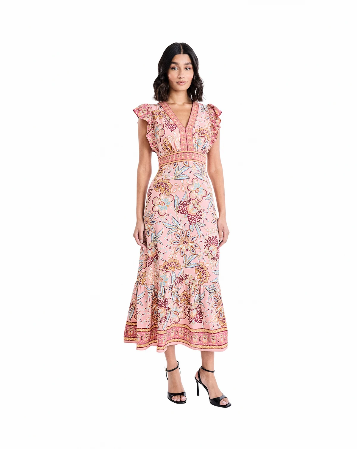 Women's V-Neck Flutter Sleeve Dress