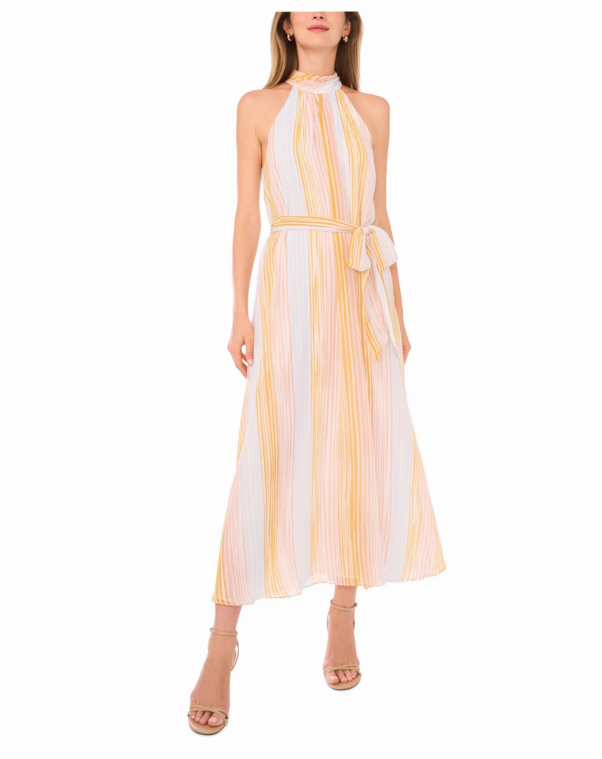 Women's Striped Halter-Neck Maxi Dress