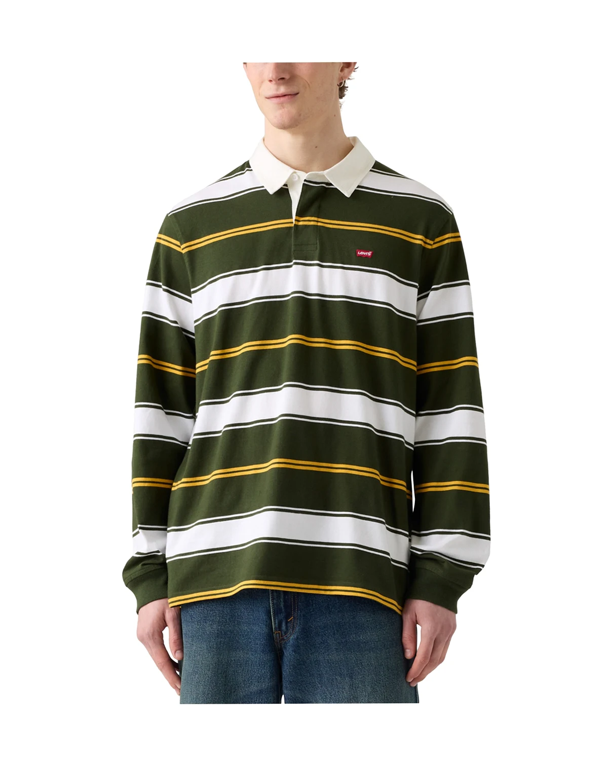 Men's Relaxed-Fit Long Sleeve Striped Rugby Shirt