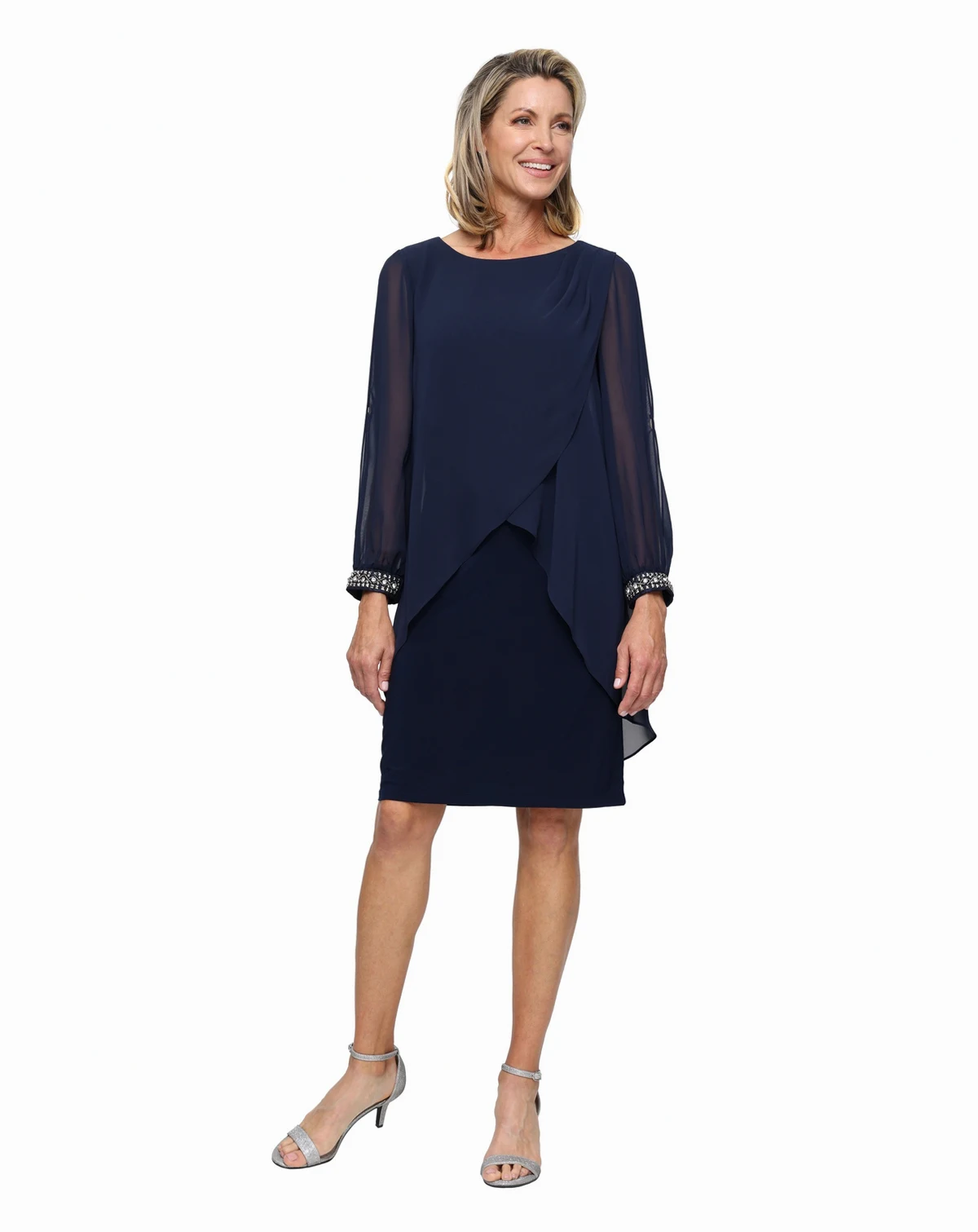 Petite Boat Neck Shirt Overlay Sheath Dress