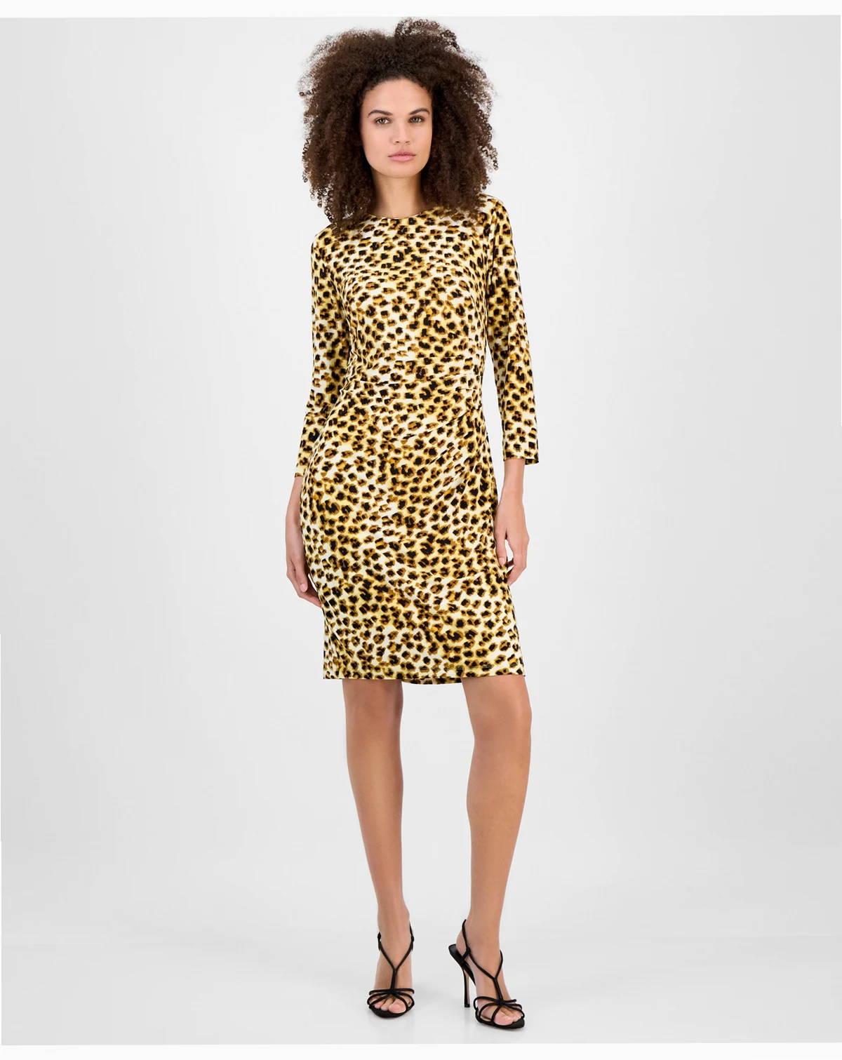 Petite Animal-Print Side-Pleat Dress