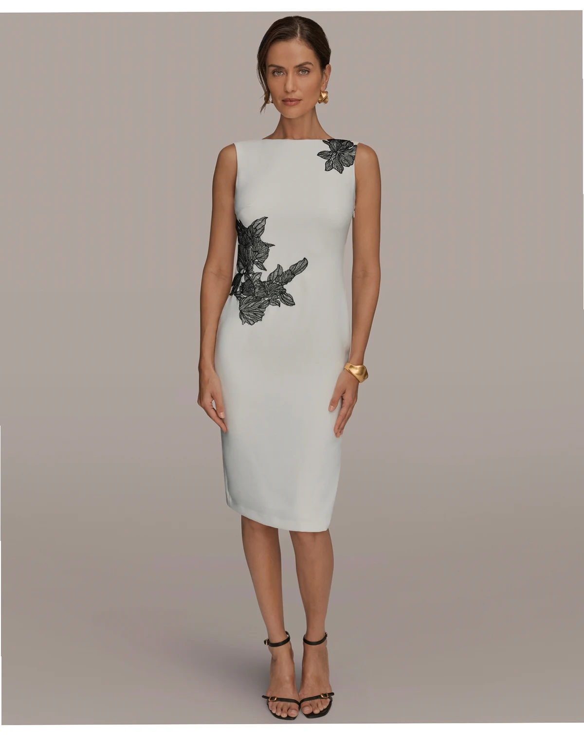 Women's Sleeveless Embroidered Floral Sheath Dress