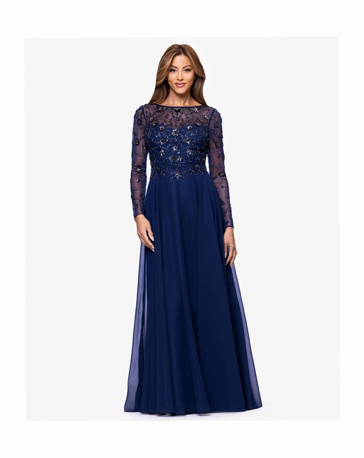 Women's Long-Sleeve Boat Neck Gown