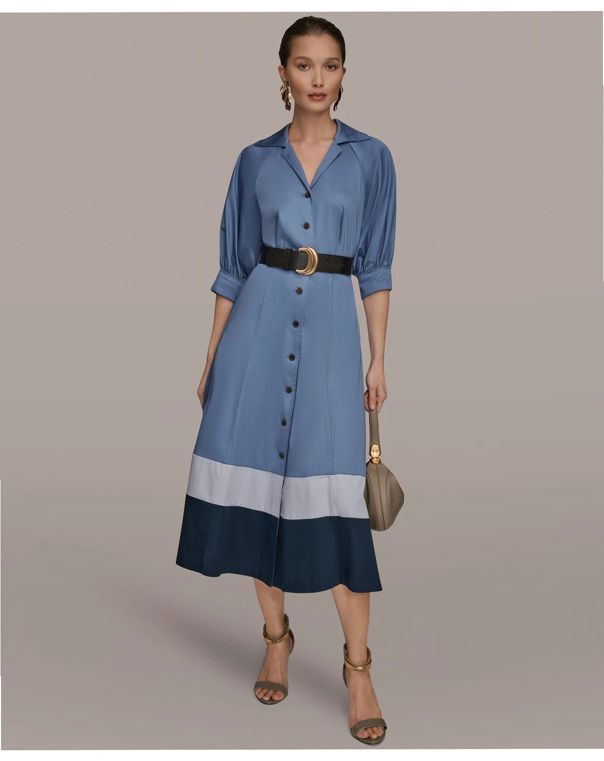 Women's Collared Belted Midi Dress