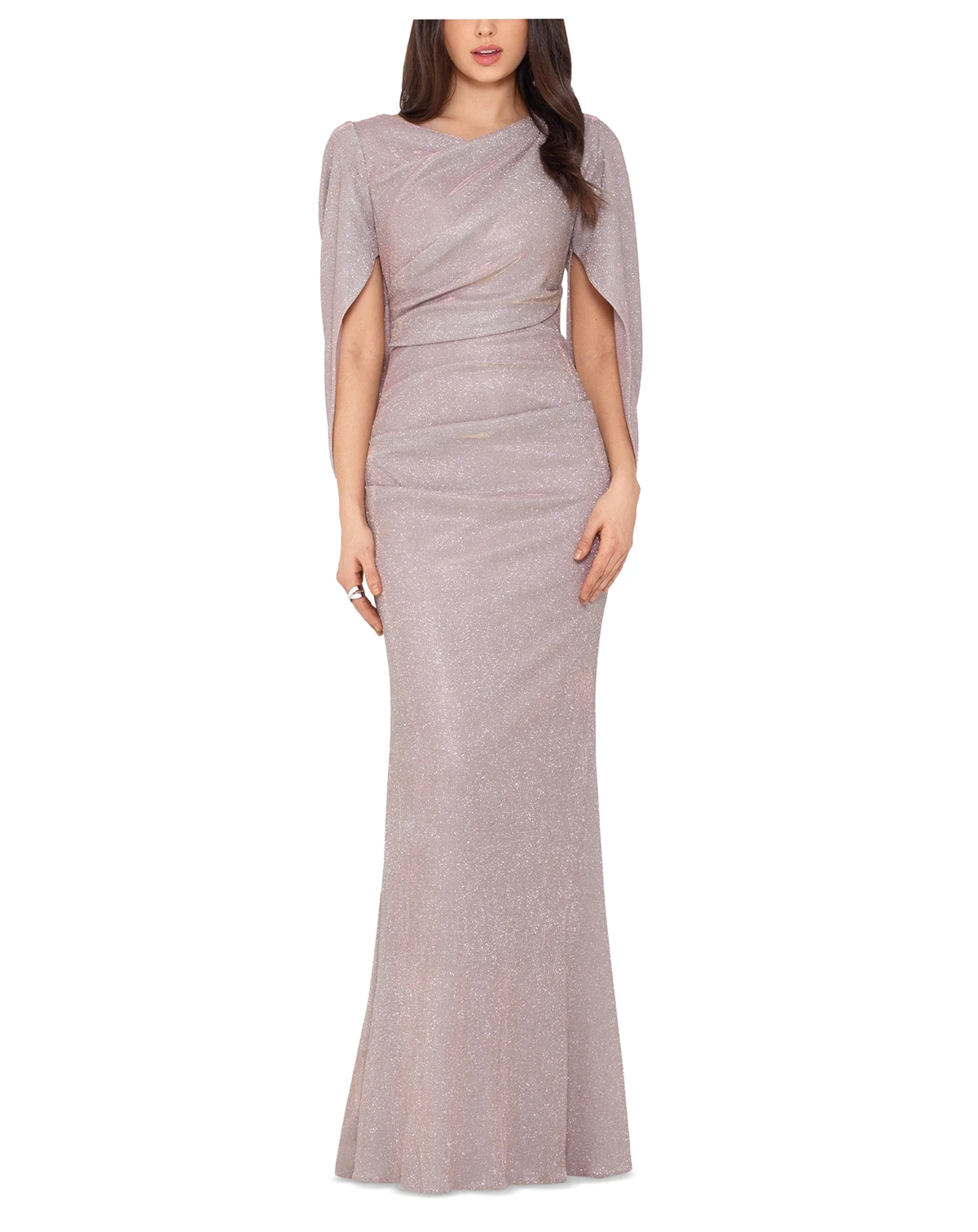Petite Cape-Back Metallic Gown