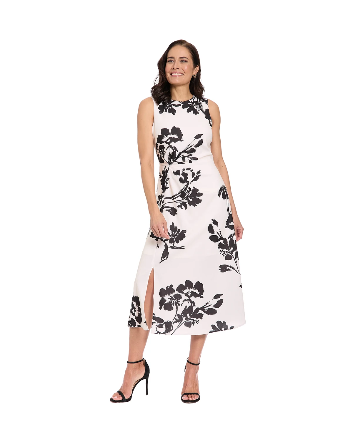 Petite Side Ruche Printed Midi Dress
