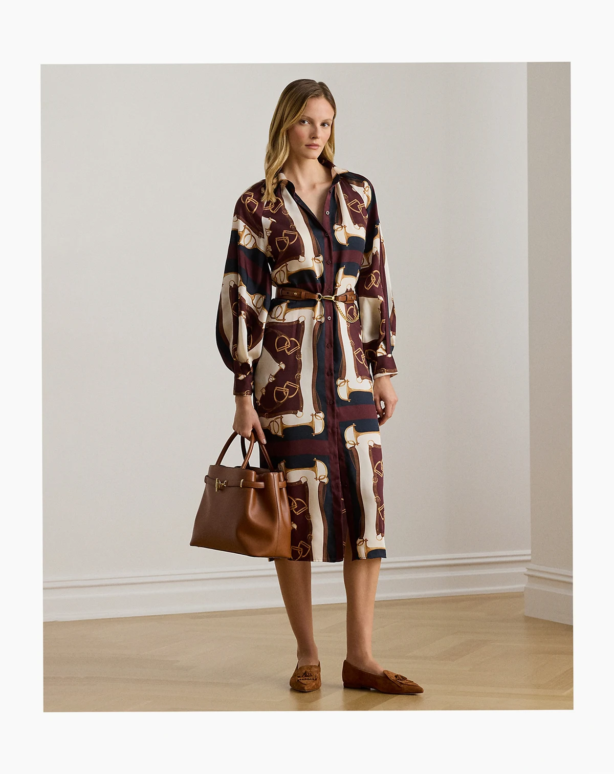 Petite Equestrian-Print Twill Midi Shirt Dress
