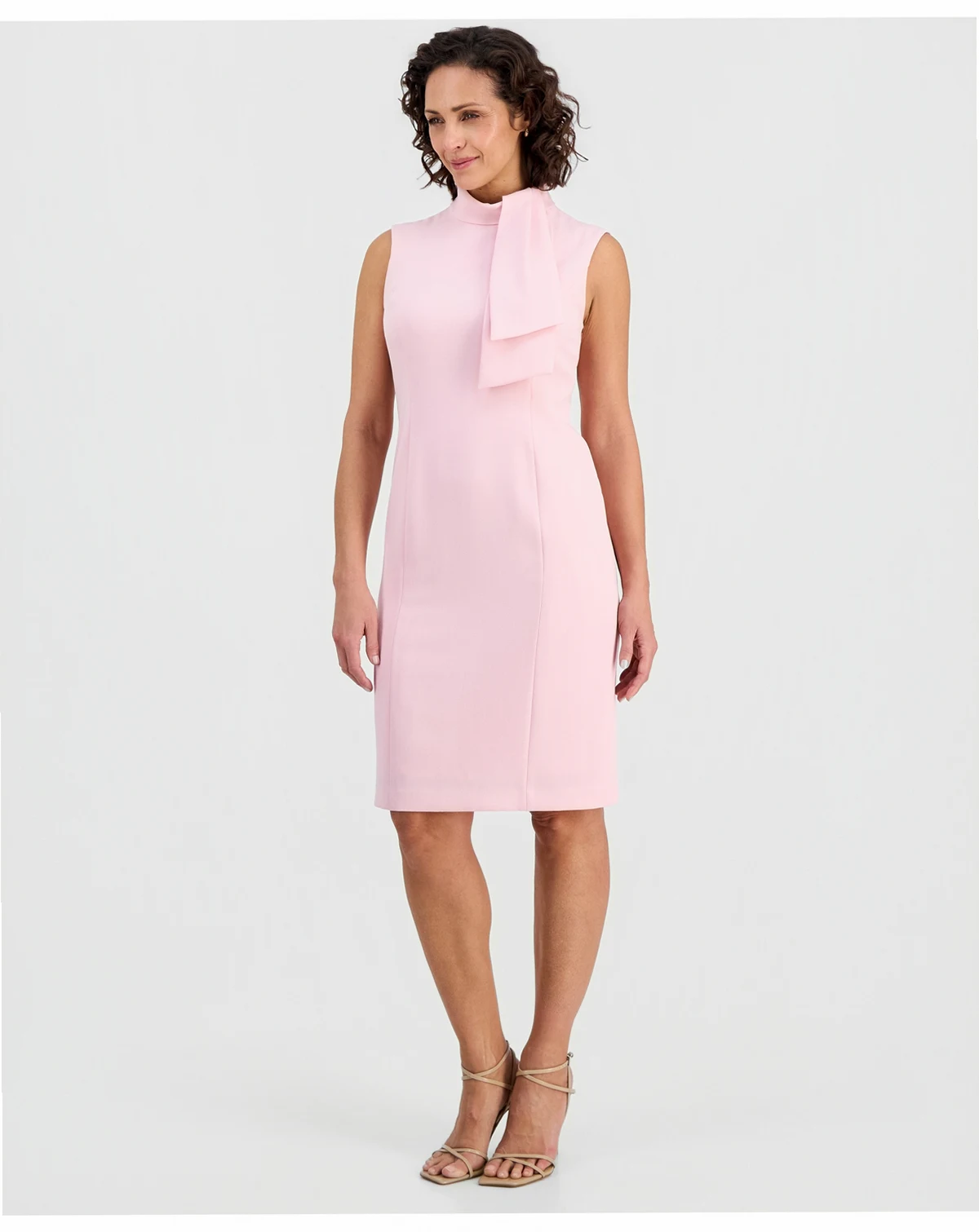 Women's Tie-Neck Sleeveless Sheath Dress, Regular & Petite