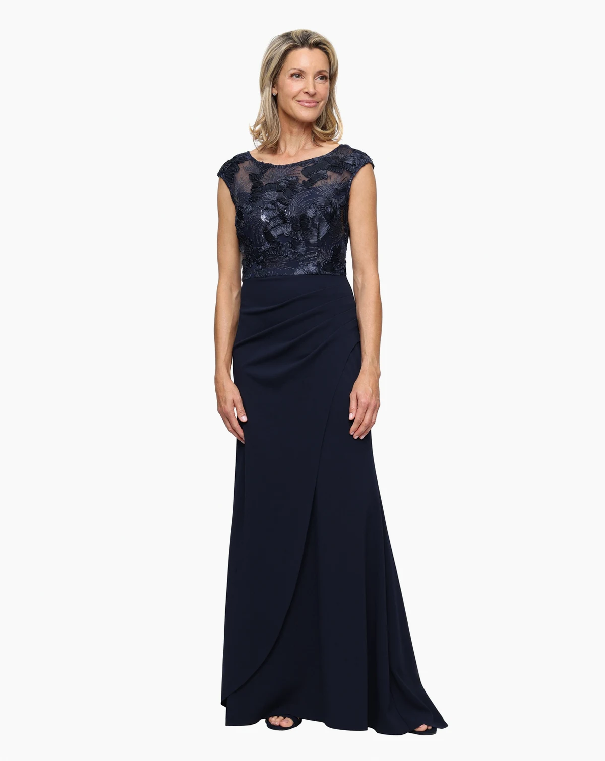 Petite Long Stretch Boat Neck Gown