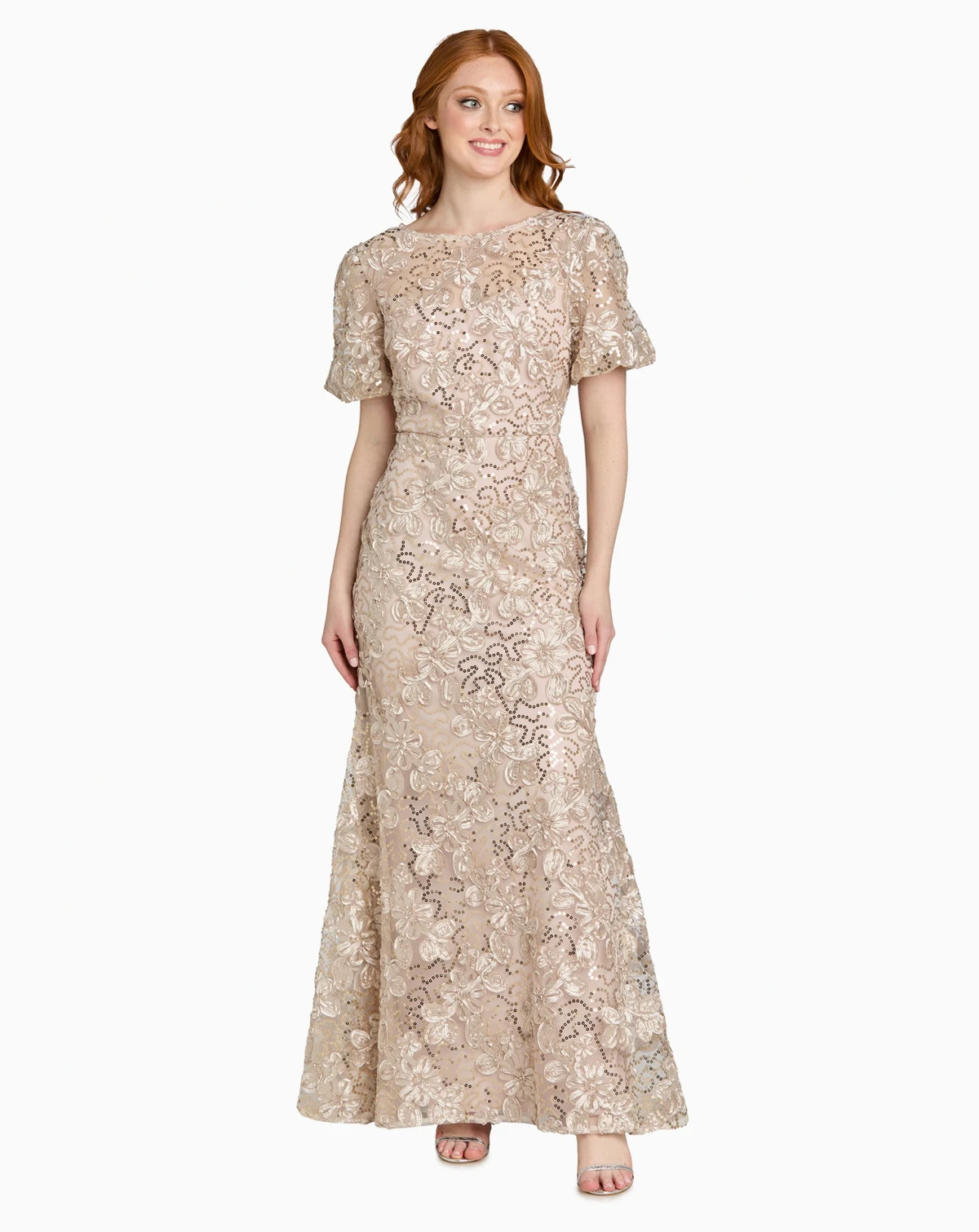 Petite Long Ribbon Soutache Lace and Sequin Ball Gown