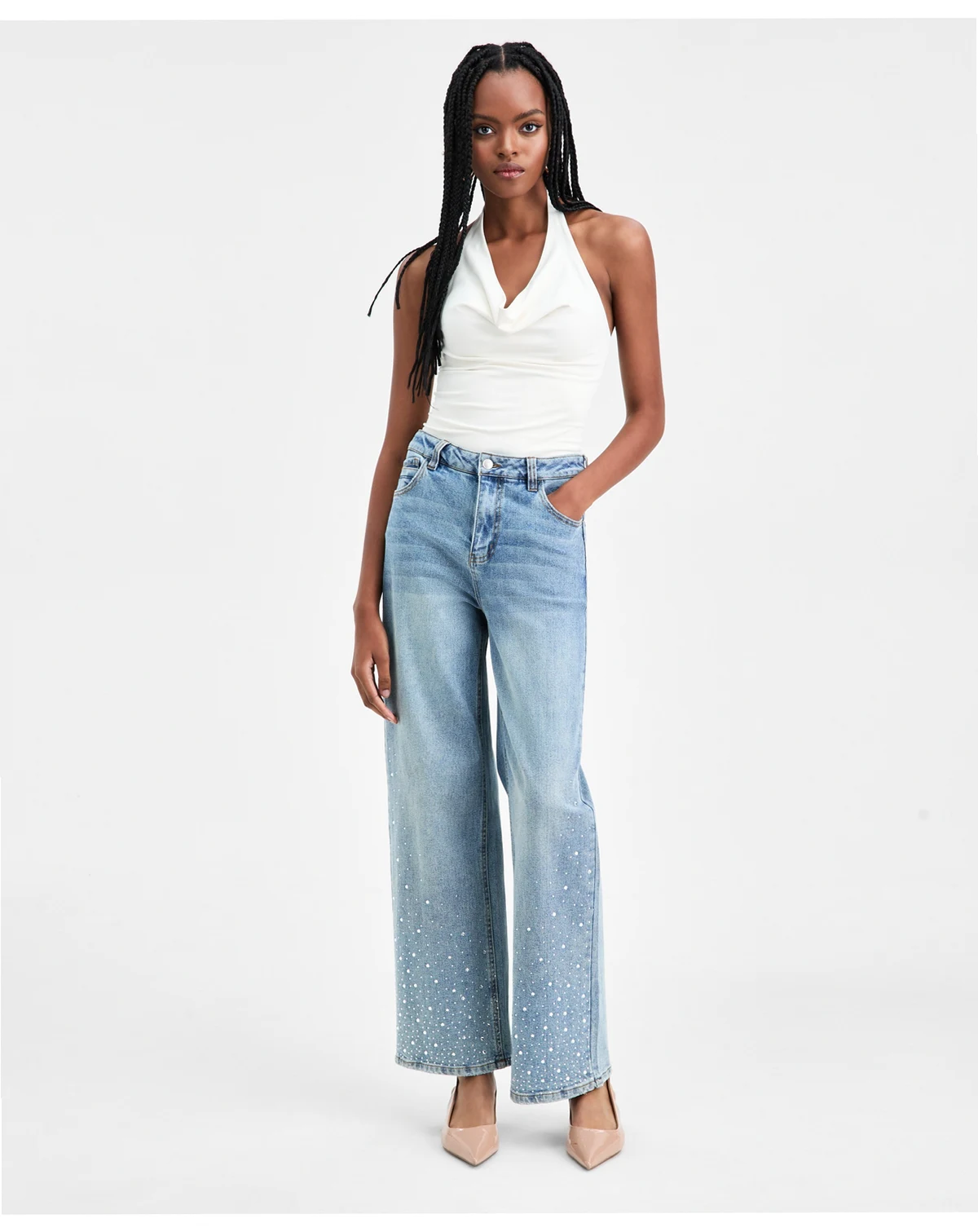 Women's Rhinestone Embellished Wide-Leg Jeans, Macy's Exclusive