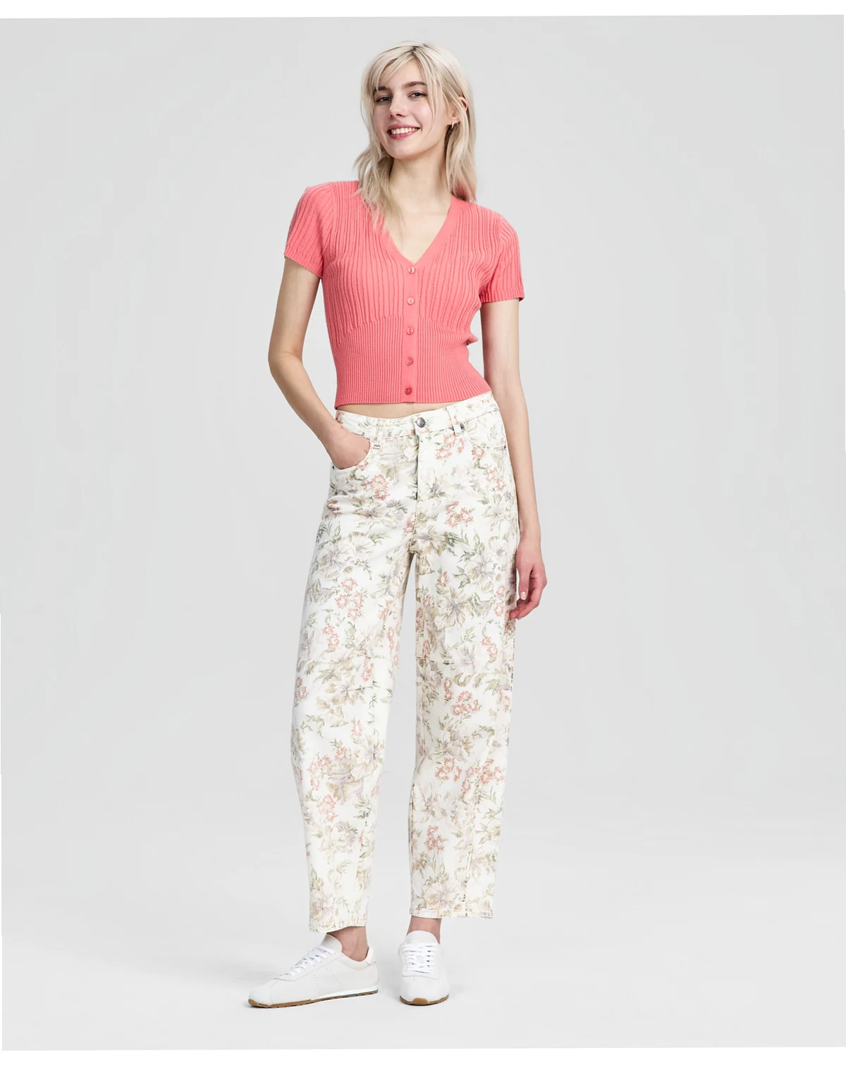 Women's Floral-Print Barrel-Leg Jeans, Macy's Exclusive