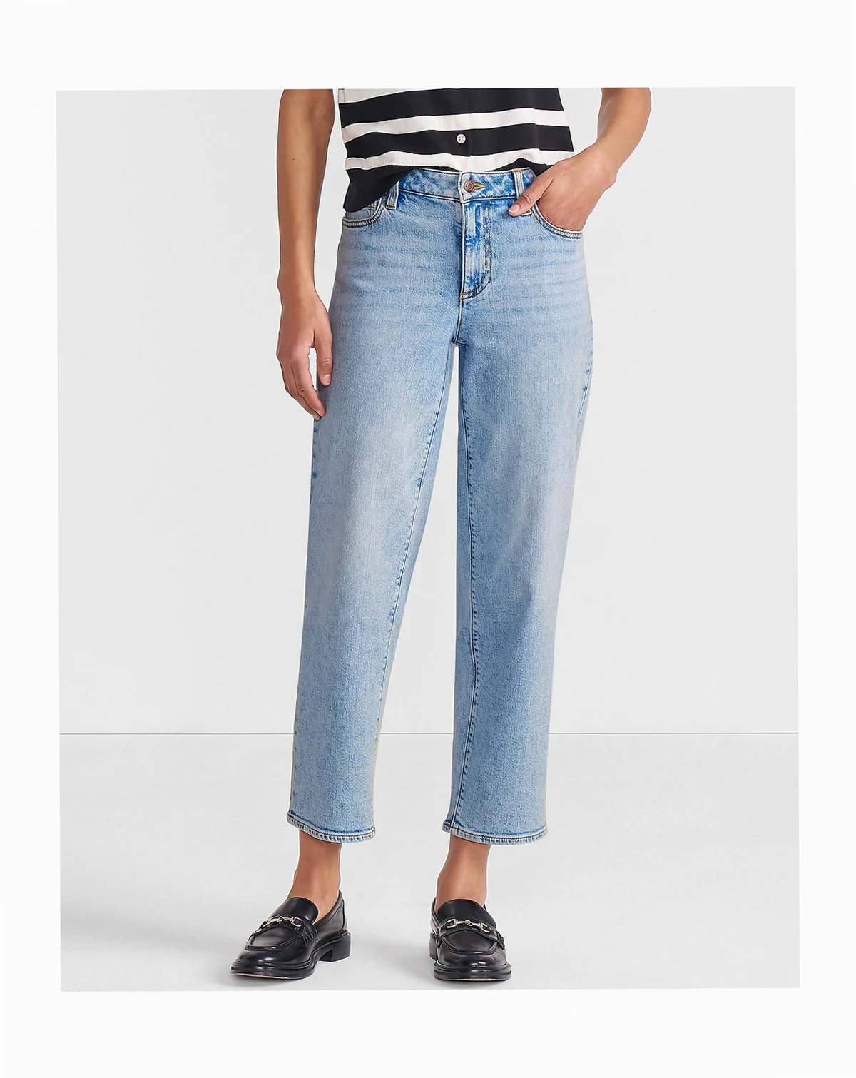 Petite Soft Denim Mid Rise Relaxed Straight Crop Jeans