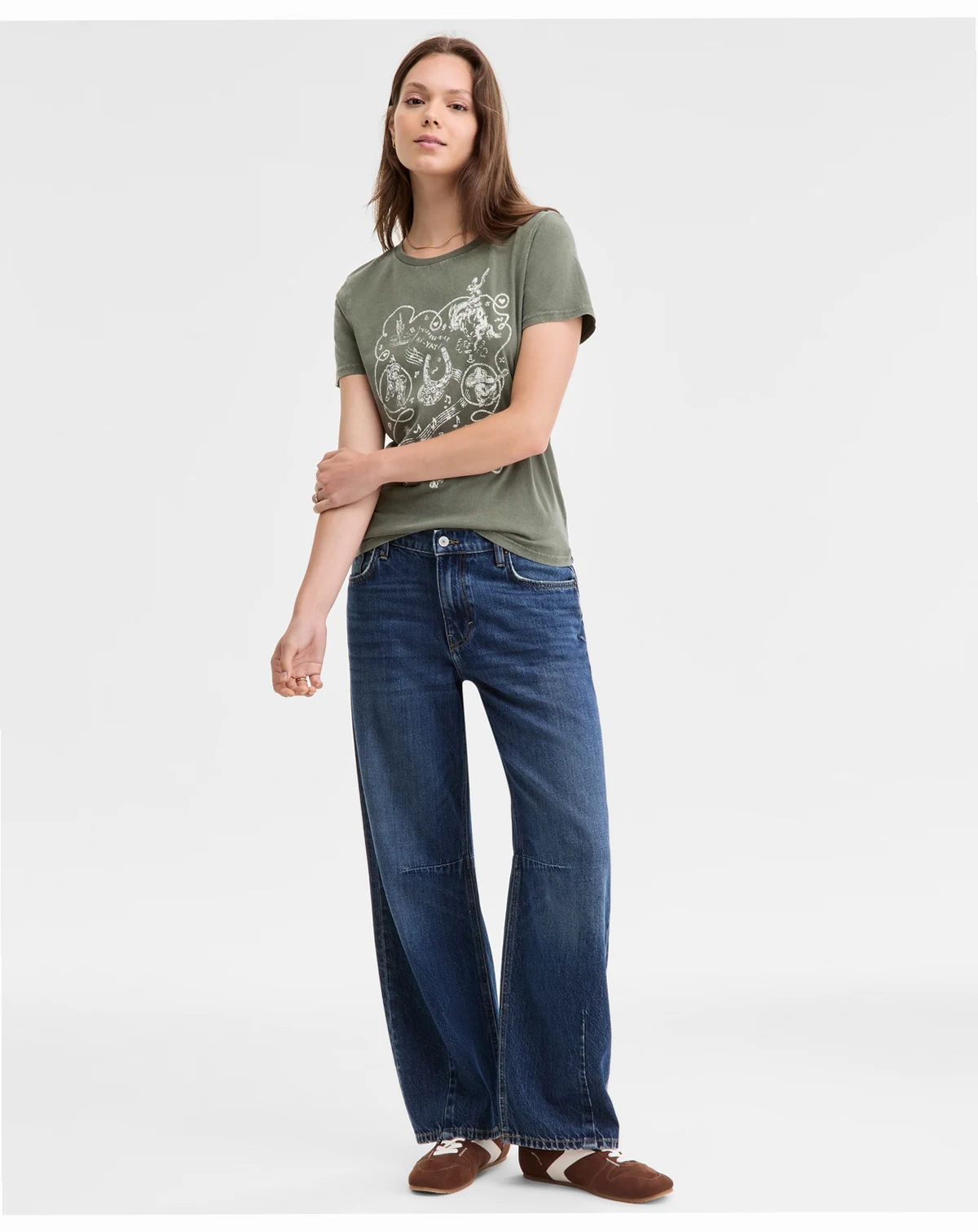 Women's Mid-Rise Barrel Wide-Leg Jeans