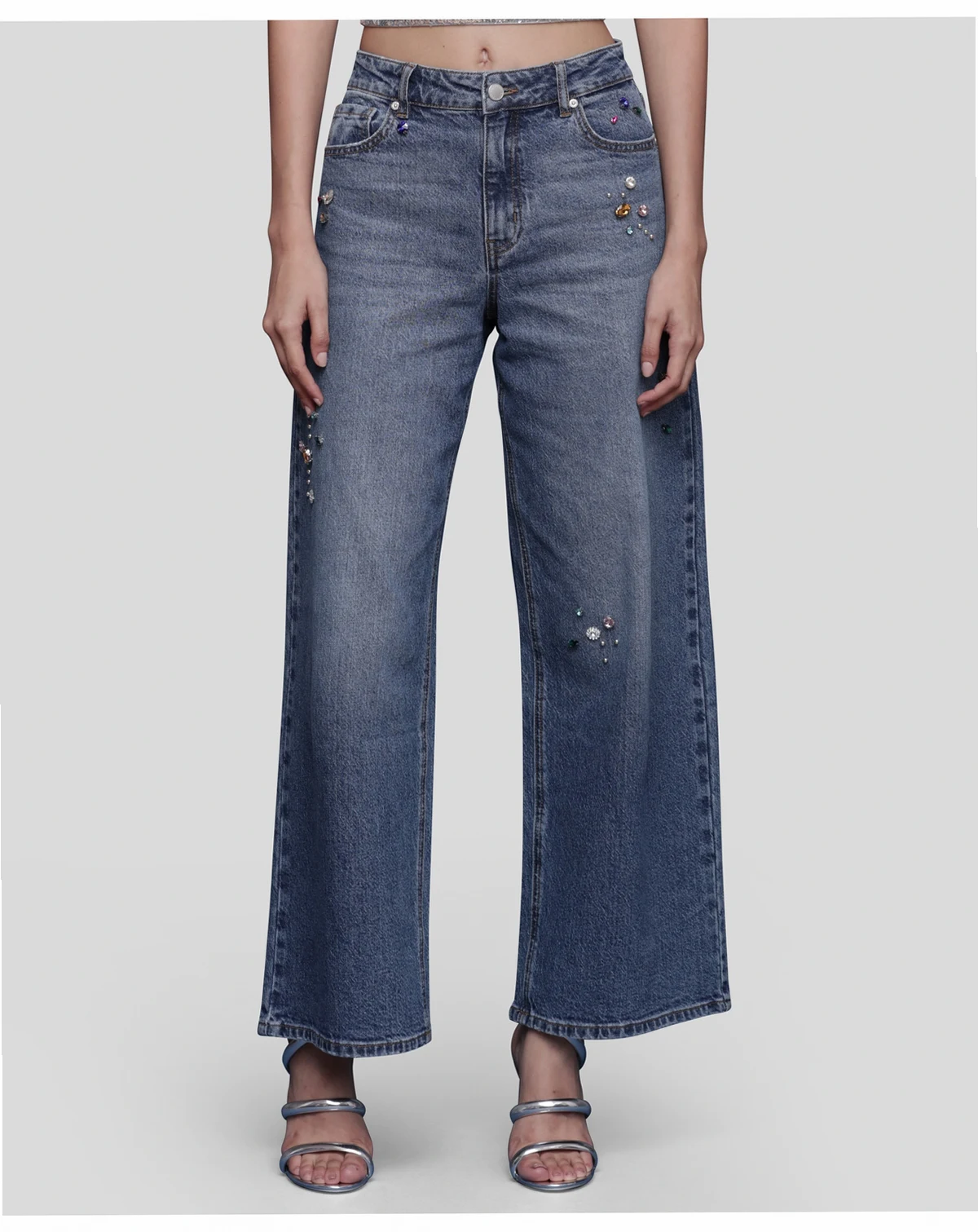 Women's Bejeweled Wide Leg Jeans