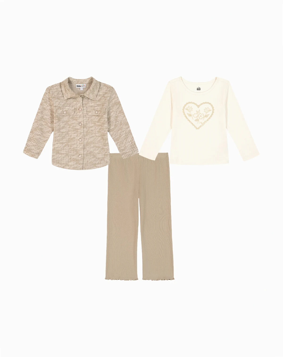 Girls' Toddler 2T-4T Long-Sleeve T-Shirt, Shacket, and Leggings, 3-Piece Set