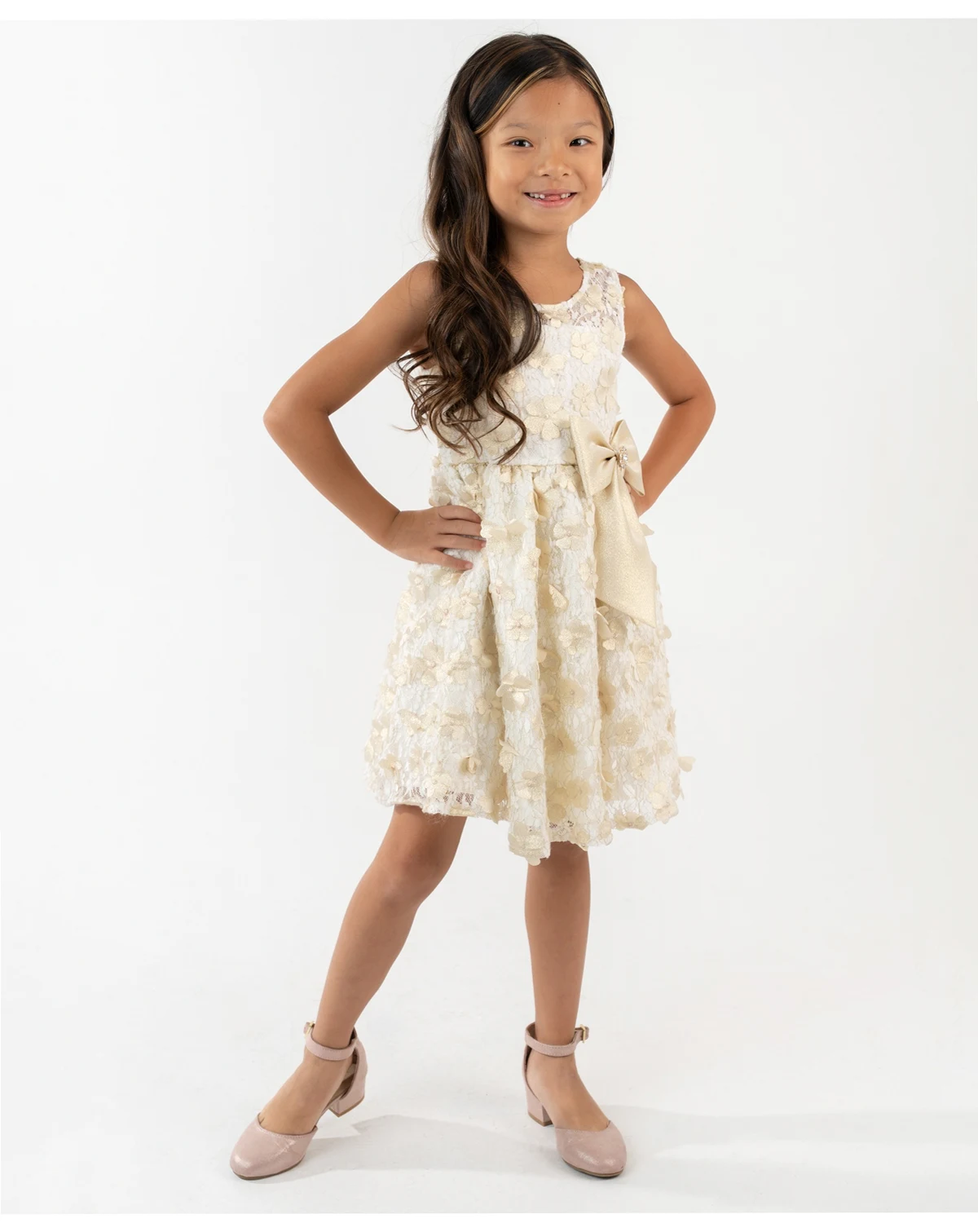 Girls' 2T-6X 3D Flower Round Neck Dress