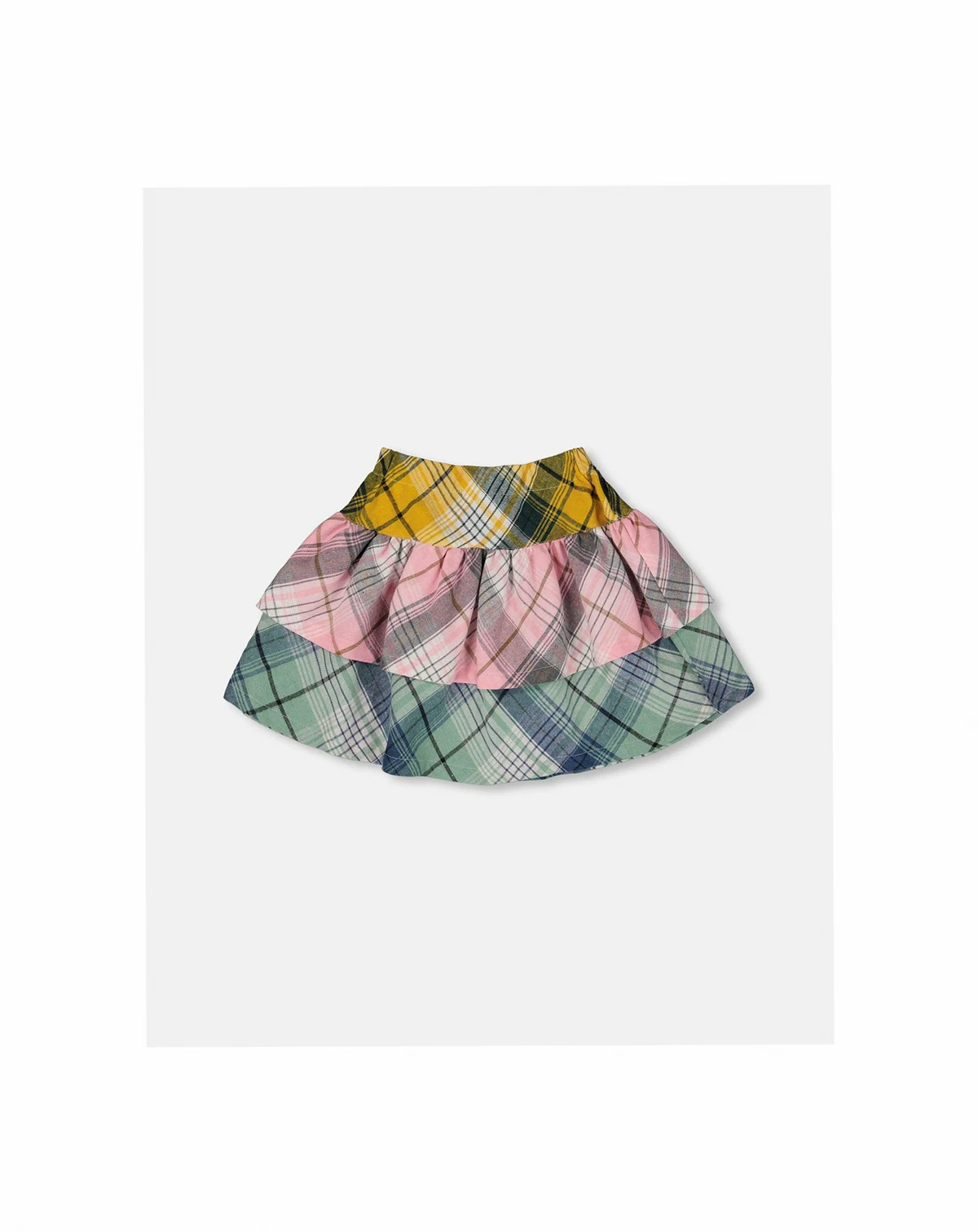 Toddler Girls Two-Tiered Flannel Skirt Green Pink and Yellow - Toddler|Child