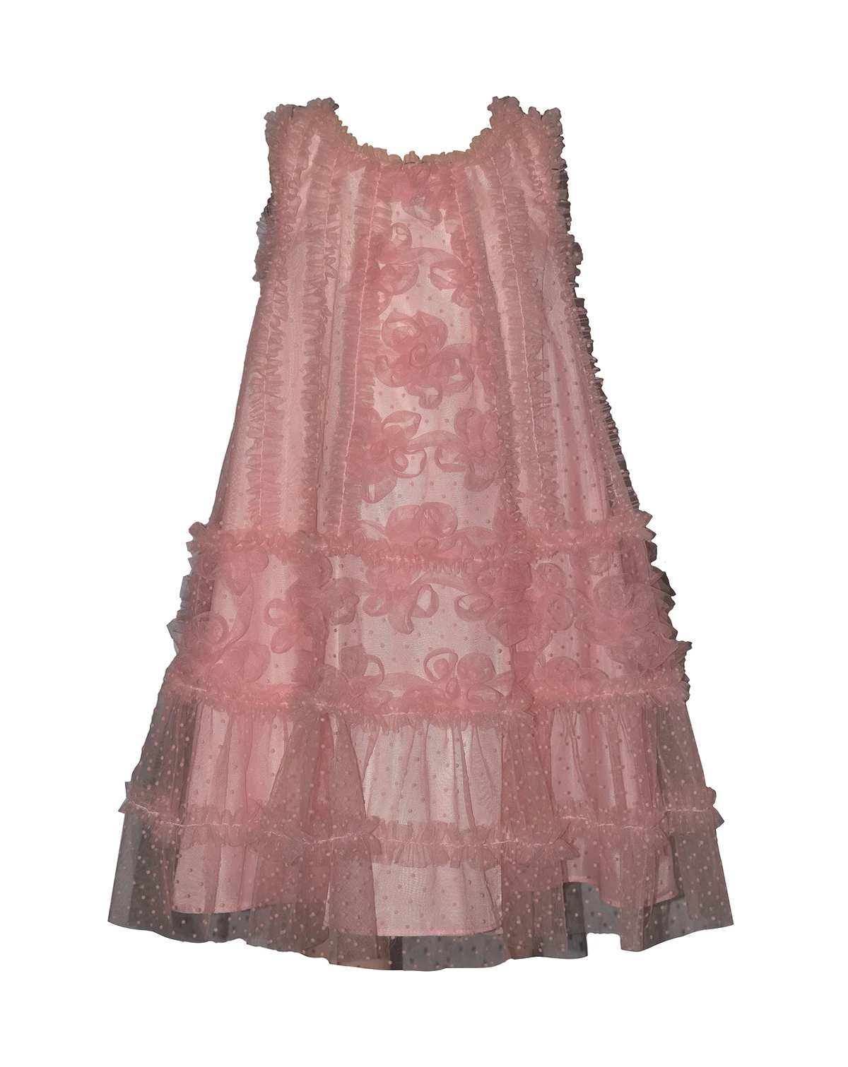 Girls' 2T-6X Sleeveless 3D Floral Shift Round Neck Party Dress