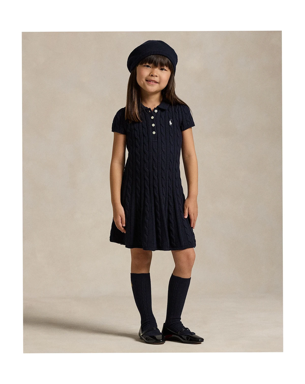 Girls' 2T-6X Cable-Knit Cotton Polo Sweater Dress