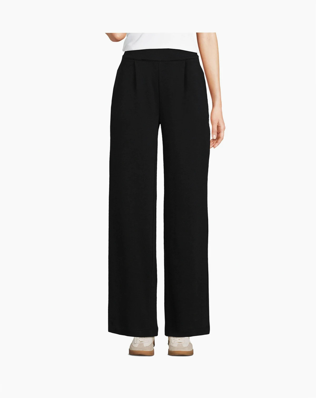 Women's Petite Sport Knit High Rise Pleated Wide Leg Pants
