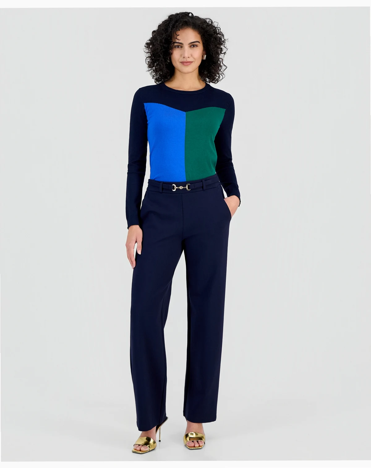 Women's Buckle-Belt Wide-Leg Ankle Pants