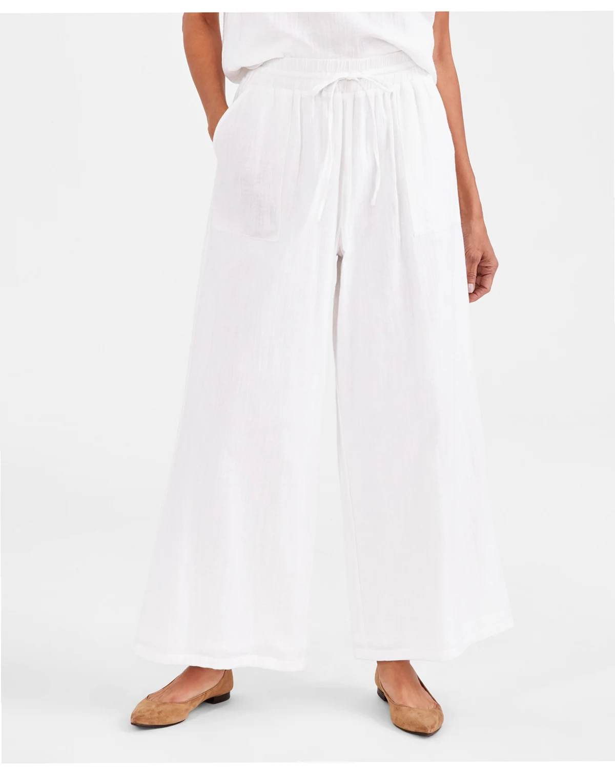 Petite Gauze Wide-Leg Pull-On Pants, Created for Macy's