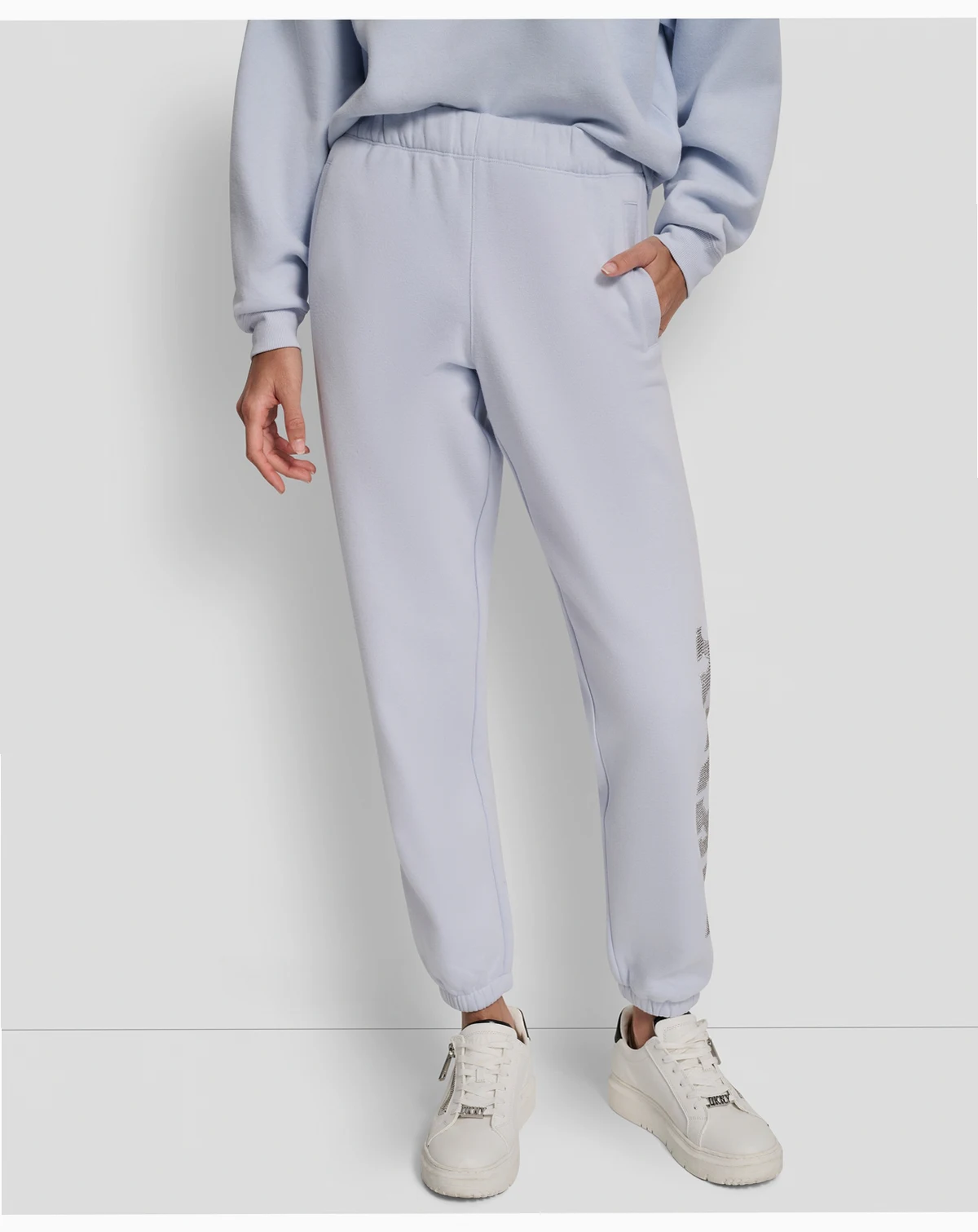 Women's Exploded Rhinestone Varsity Logo High Rise Relaxed Jogger