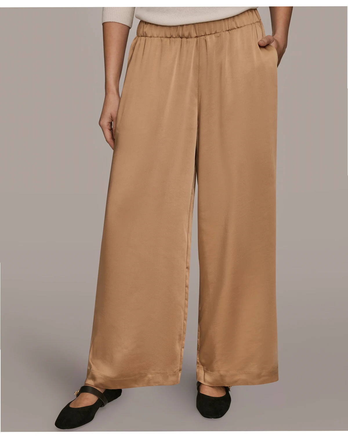 Women's Pull-On Satin Mid Rise Wide Leg Pants