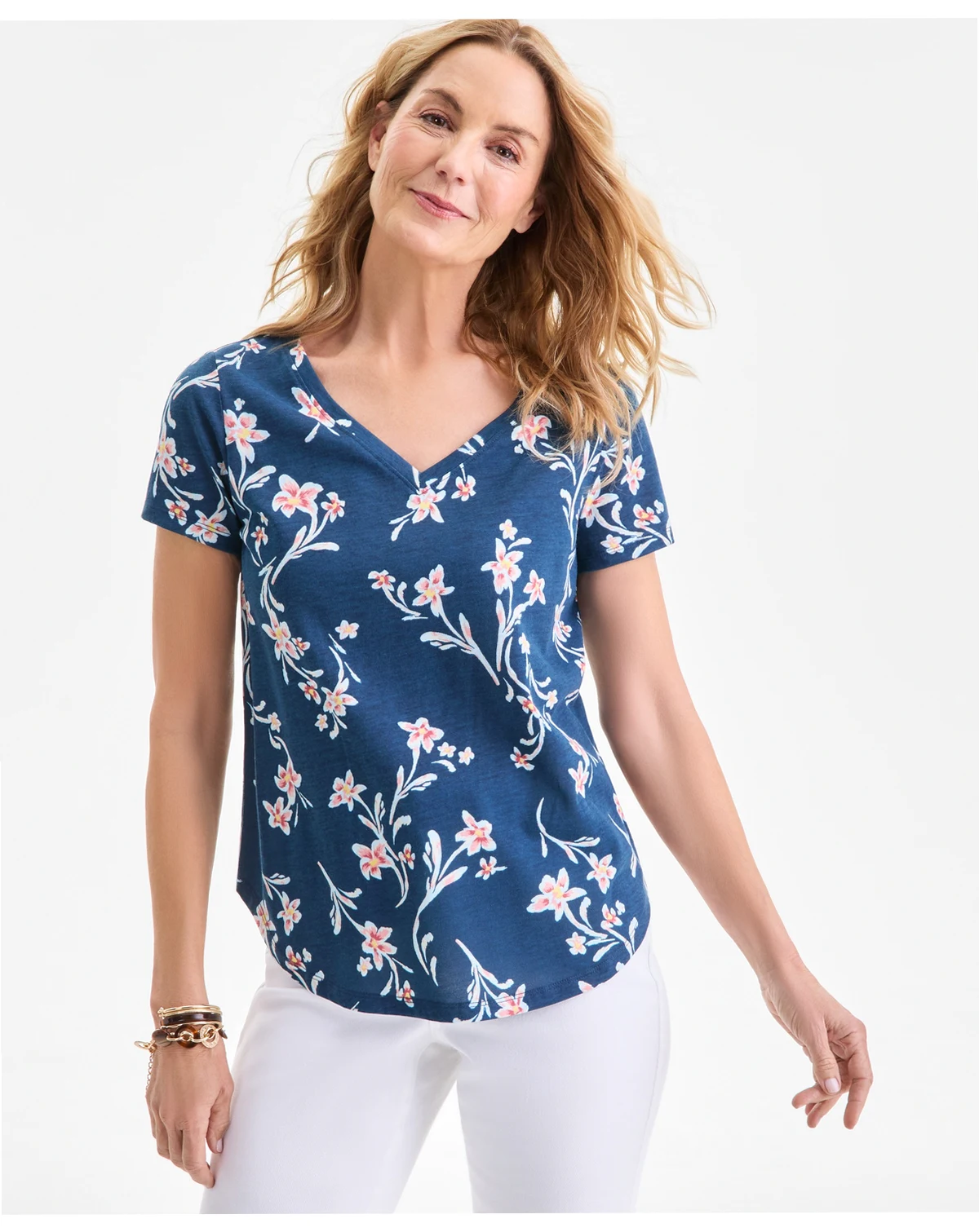 Women's Printed Short-Sleeve V-Neck T-Shirt, Macy's Exclusive