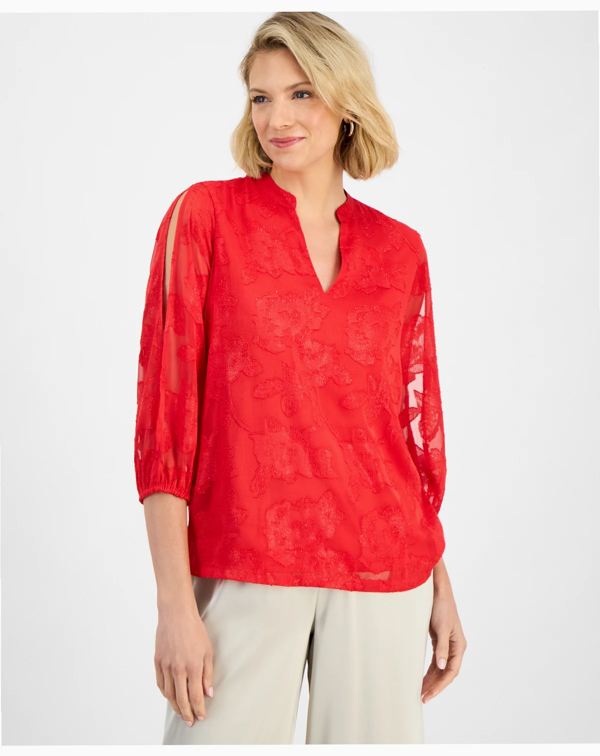 Women's Jacquard Split-Sleeve Blouse, Macy's Exclusive