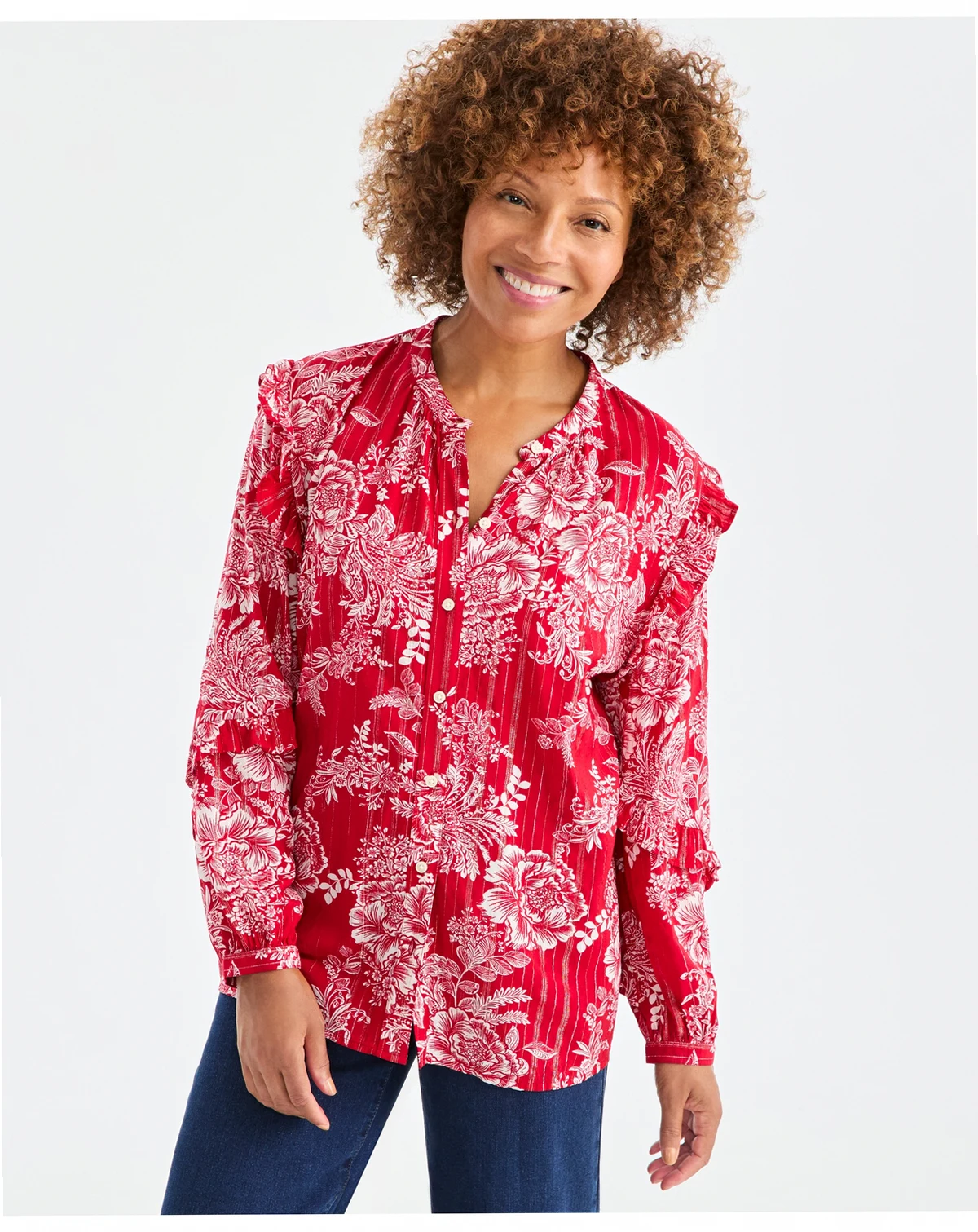 Women's Printed Shine Long Sleeve Blouse, Macy's Exclusive